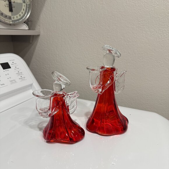 Mid Century Modern Thick Glass Angel Candle stick holders - Picture 6 of 14